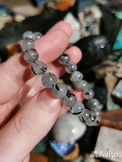 Горный Хрусталь с Шерлом, браслет