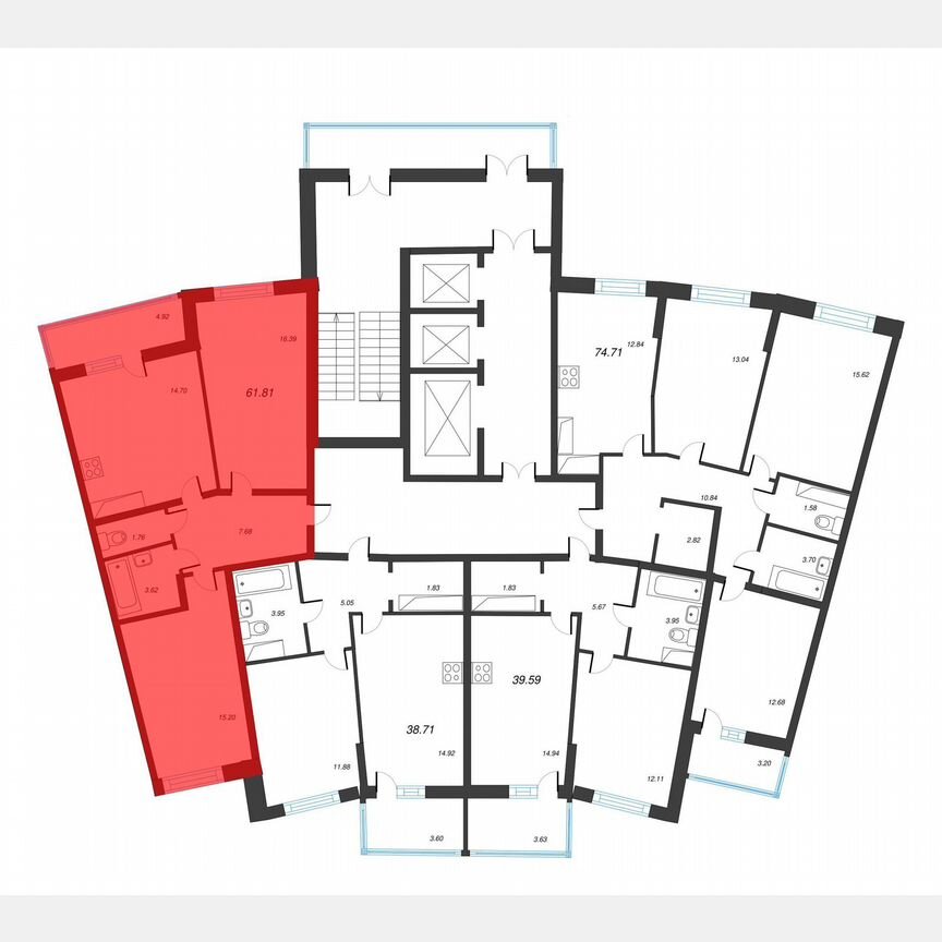 2-к. квартира, 64,3 м², 20/22 эт.
