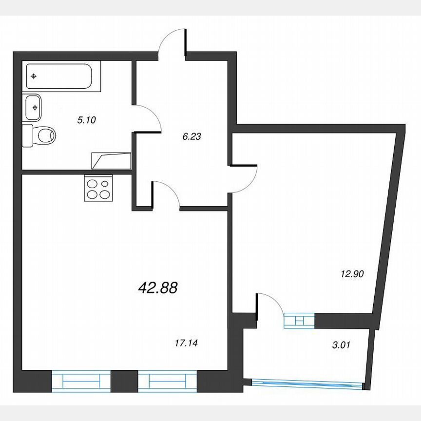1-к. квартира, 44,4 м², 10/22 эт.