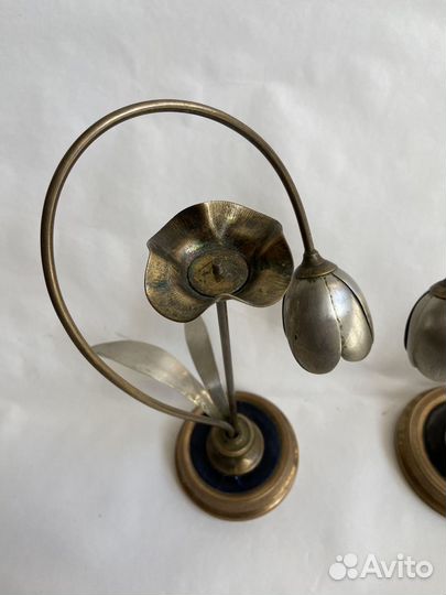 Старинные подсвечники, декор. Бронза. Тюльпаны