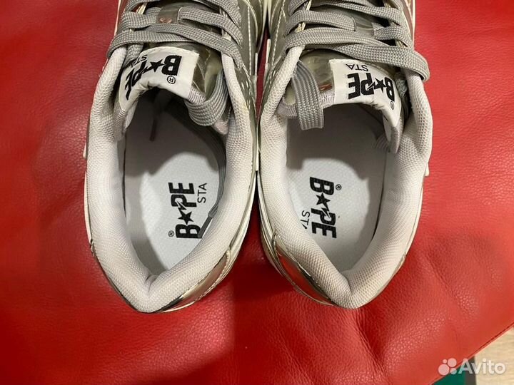 Кроссовки оригинал bape Bapesta low silver foil