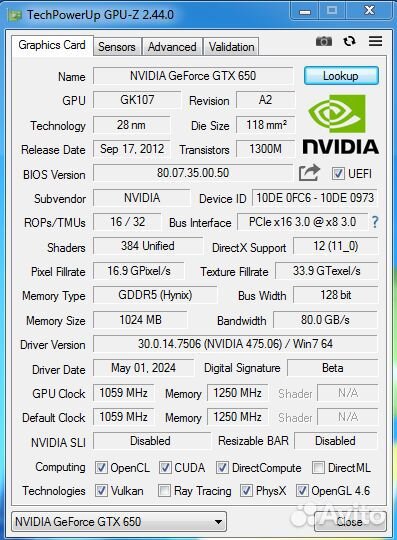 Видеокарта afox GeForce GTX 650 1024Mb