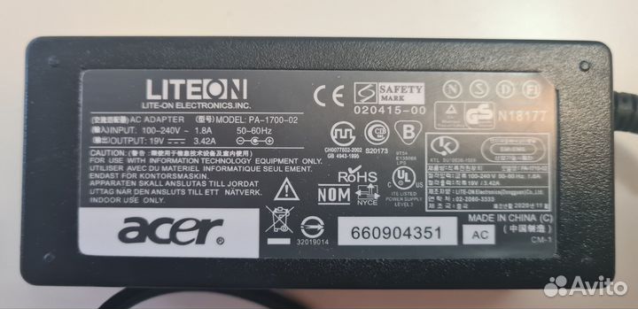 Блок питания для ноутбука acer 19v