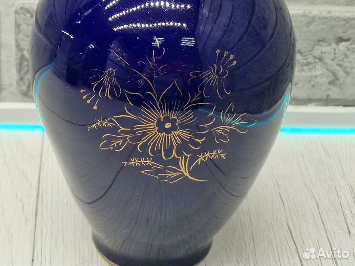 К.3755 Ваза Кобальт с позолотой Гжель
