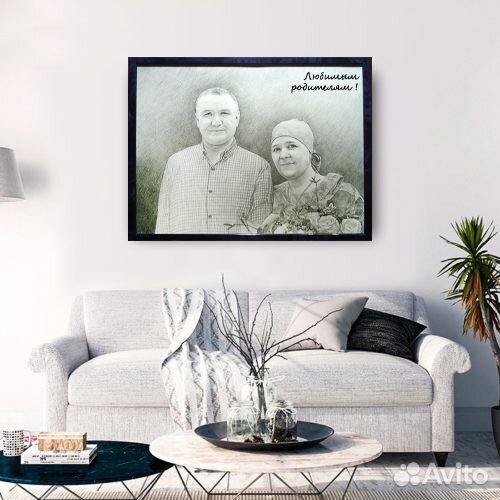 Портрет по фото черным карандашом