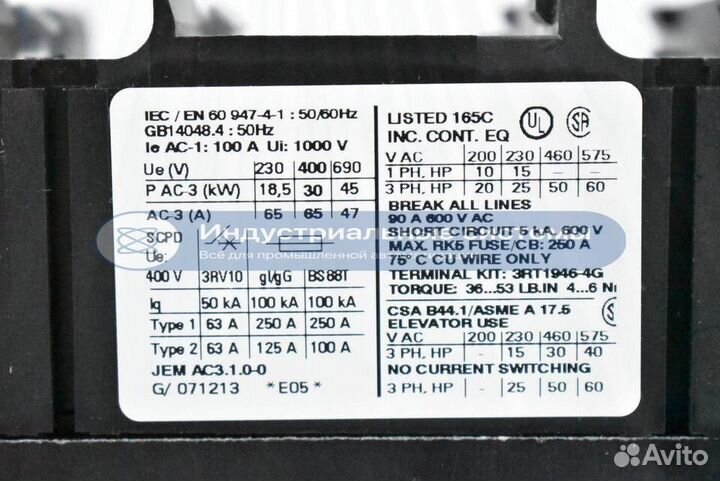 Контактор мощности Siemens 3RT1044-1AP60