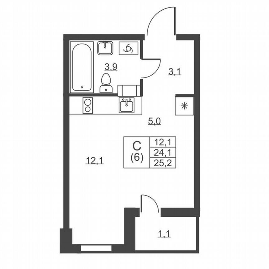 Квартира-студия, 25,2 м², 8/8 эт.