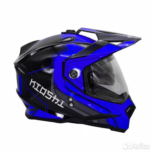 Шлем kioshi Fighter 802 мотард с очками (Синий)