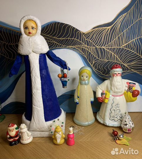 Дед мороз, снегурочка СССР игрушки под елку