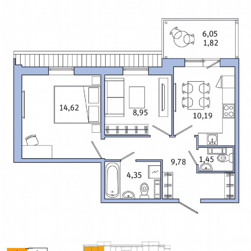 2-к. квартира, 48,6 м², 5/5 эт.