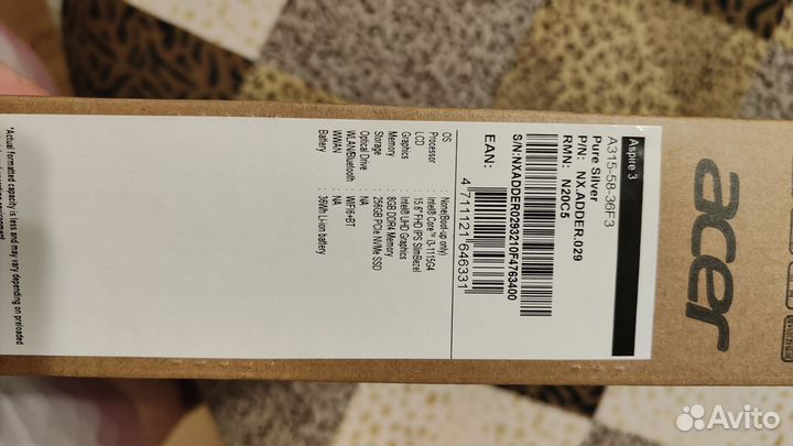 Ноутбук новый Acer Aspire 3 A315-58-36F3 i3