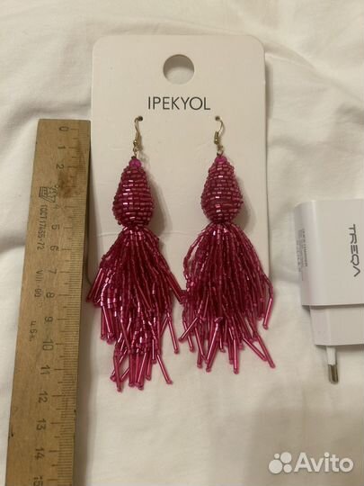 Серьги кисточки Ipekyol фуксия бисер