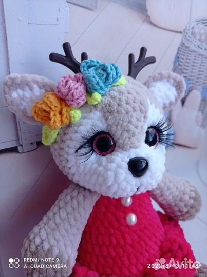 Олень, оленёнок ручная работа, вязаная игрушка