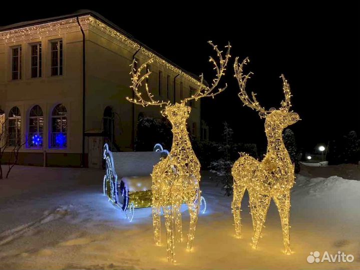 Светодиодные фигуры саней и оленей LED