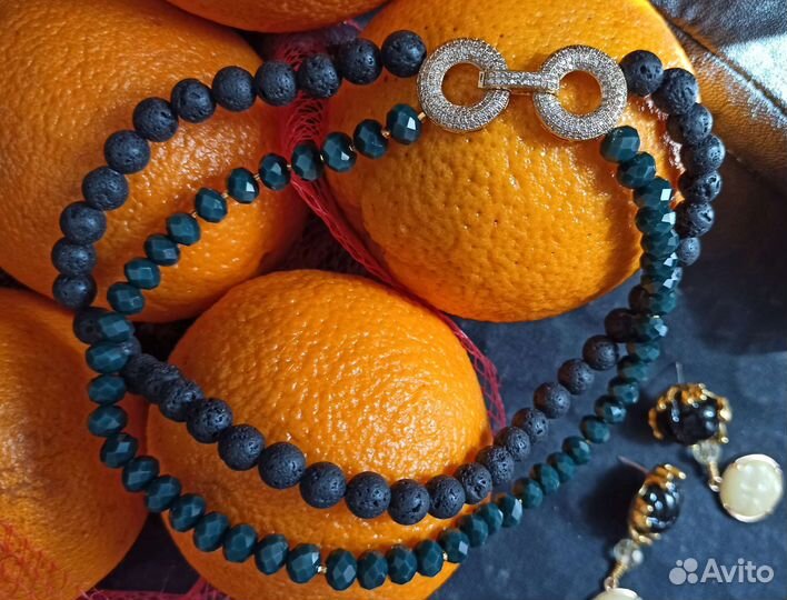 Сет: чокер с бусинами из лавы + серьги