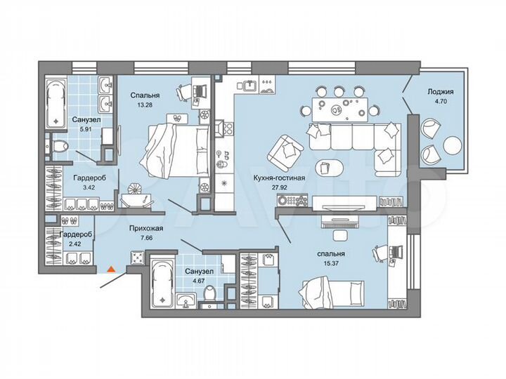 2-к. квартира, 83 м², 2/8 эт.