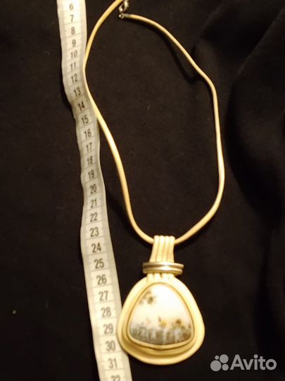 Авторское колье Моховый агат и натуральная кожа