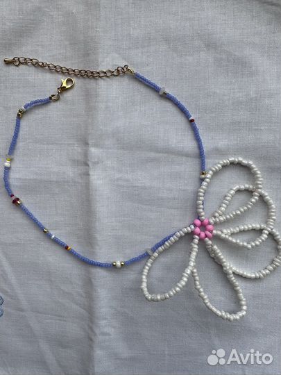 Чокер из бисера, серьги жемчуг ручная работа