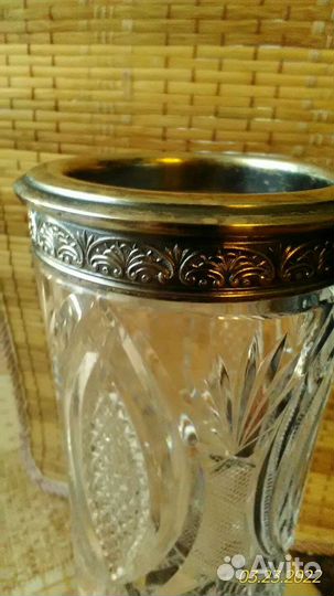 Ваза хрустальная СССР с серебряным ободком