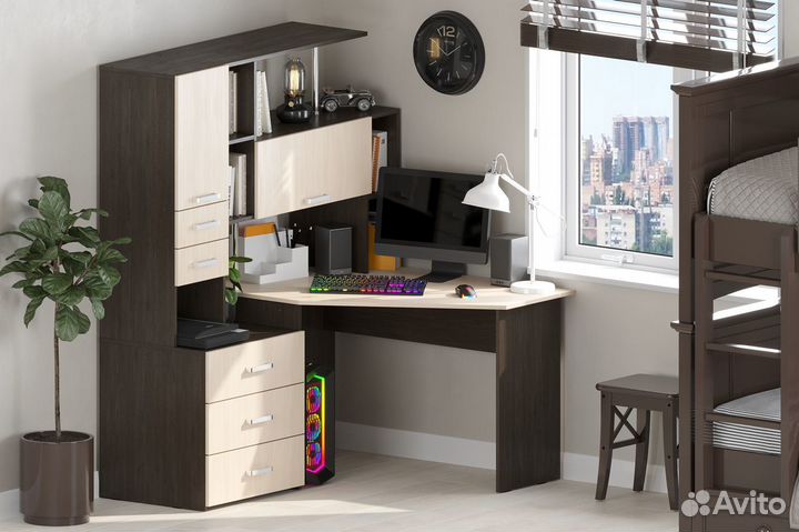 Компьютерный стол угловой с надстройкой