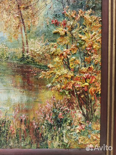 Картина маслом осенний пейзаж, холст пастозная