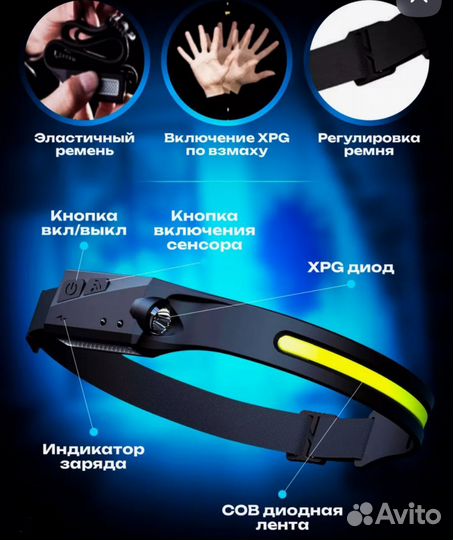Фонарь налобный аккумуляторный LED usb