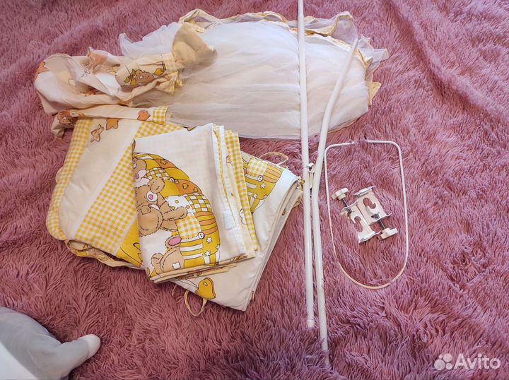 Комплект бортики в кроватку крепление д/ балдахина