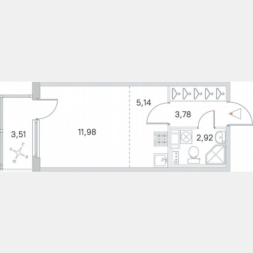 Квартира-студия, 24,9 м², 2/4 эт.