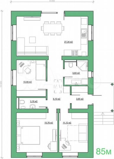 Коттедж 73 м² на участке 8,5 сот.