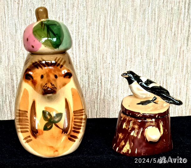 Гжель Шкатулка сорока и фигурка ёжик