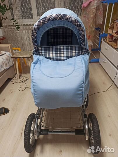 Коляска 2 в 1 Jetem Laura, голубой/клетка, б/у