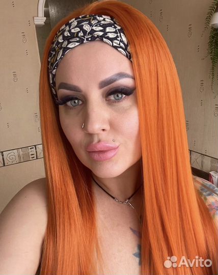 Парик прямой, рыжий, медный 65 см