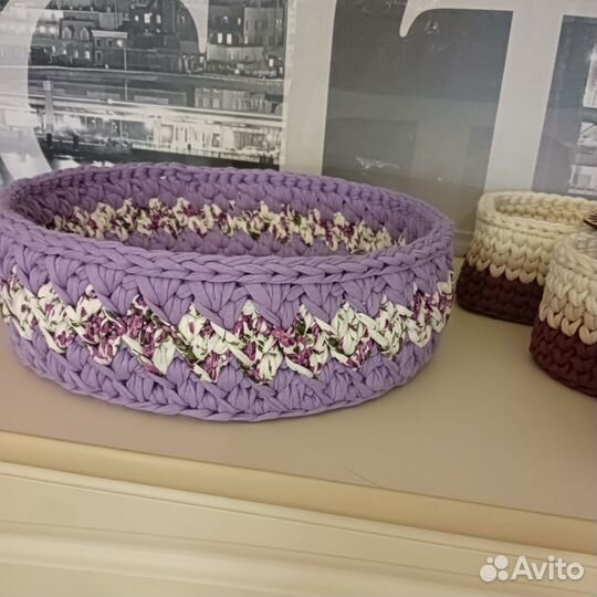 Большая корзинка из хлопковой пряжи