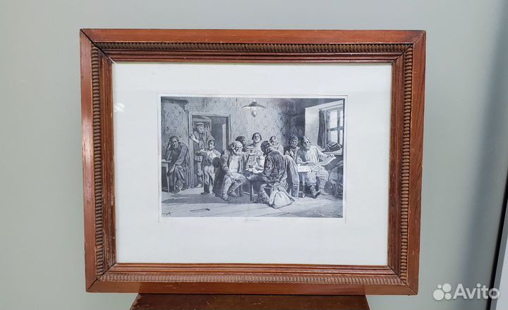 Гравюра В харчевне 19 век картина