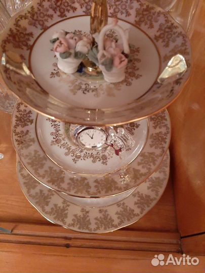 Конфетница фарфоровая кобальт и перламутр