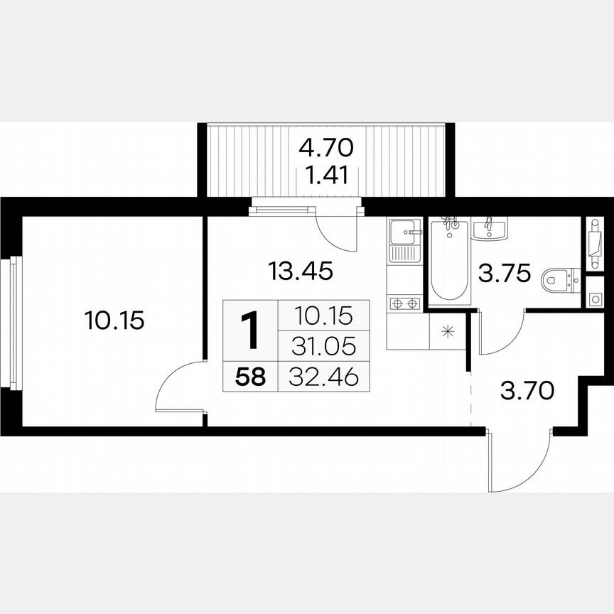 1-к. квартира, 32,5 м², 7/15 эт.