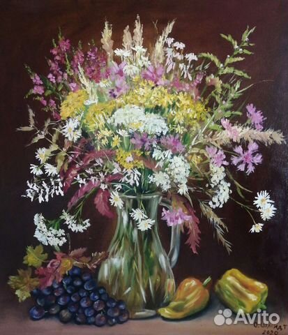 Цветы на темном фоне 9картин холст/подрамник/масло