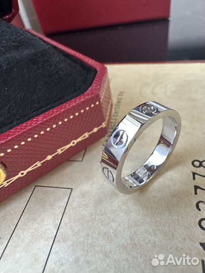 Cartier love кольцо белое золото 1 бриллиант