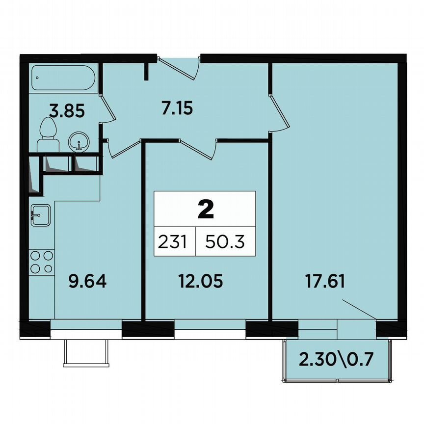 2-к. апартаменты, 50,3 м², 11/18 эт.