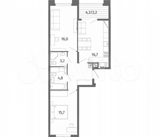 2-к. квартира, 67,4 м², 10/13 эт.