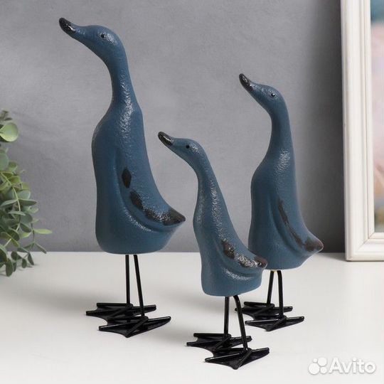 Сувенир керамика 'Утки' синий матовый набор 3 шт 8