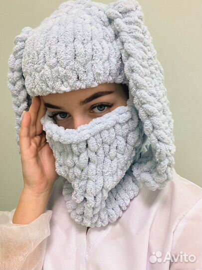 Балаклава вязаная с ушками зайца