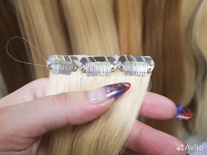 Волосы натуральные на биоленте, заколка блонд