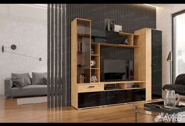 Стенка в гостиную крокус черный глянец