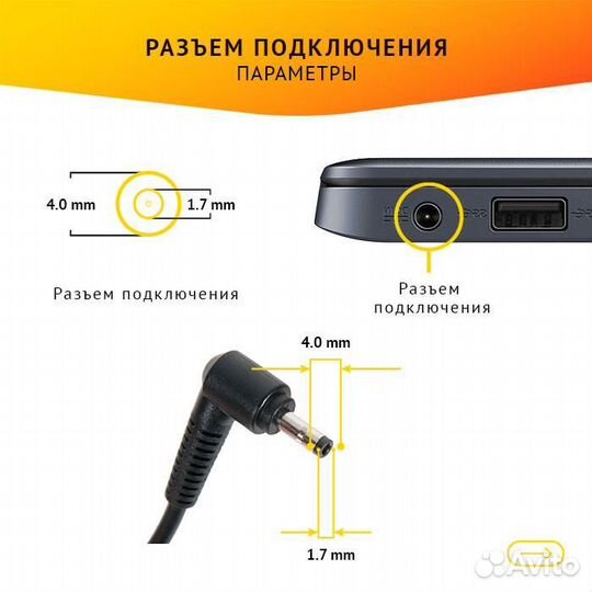 Блок питания для ноутбука Lenovo 20V, 2.25A, 45W