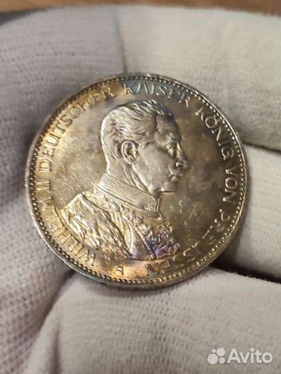 3 марки 1914 года серебро Вильгельм II мундир