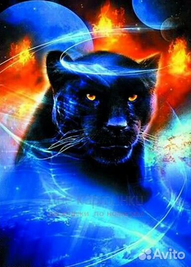 Алмазная мозаика 30x40 Черная пантера на фоне план