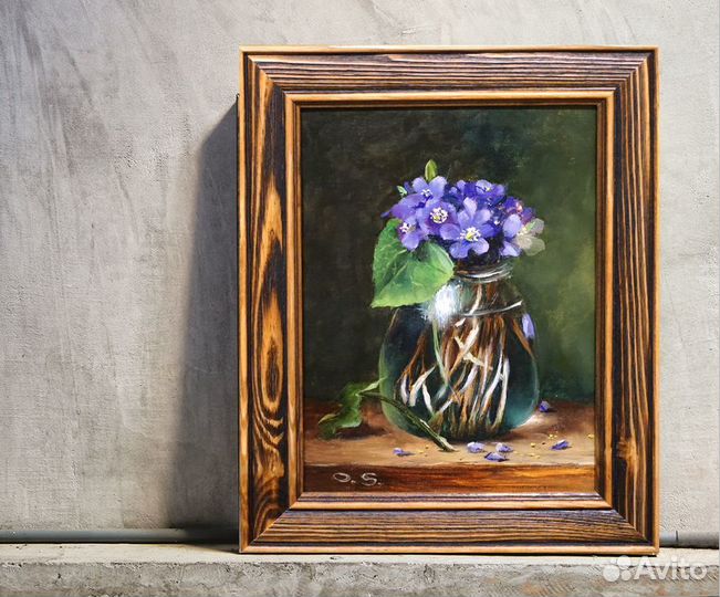 Картина маслом цветы в раме 