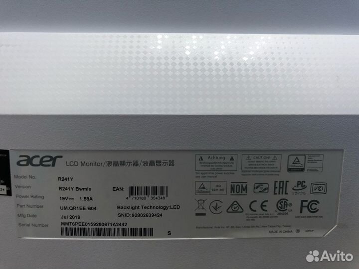 Монитор LCD Acer R241Y 2019г 23.8