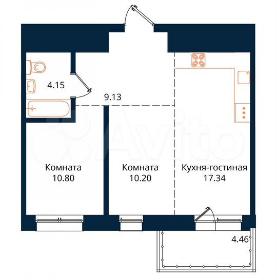 2-к. квартира, 56,1 м², 16/17 эт.
